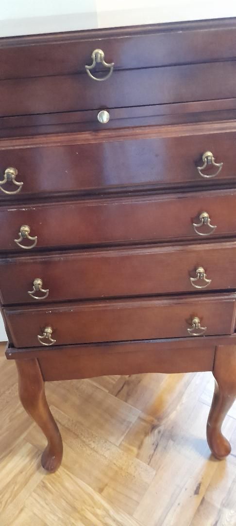 Campaign Travelling Queen Anne Style Mahogany Jewellery Chest Cabinet Drawers On Stand photo Furniture