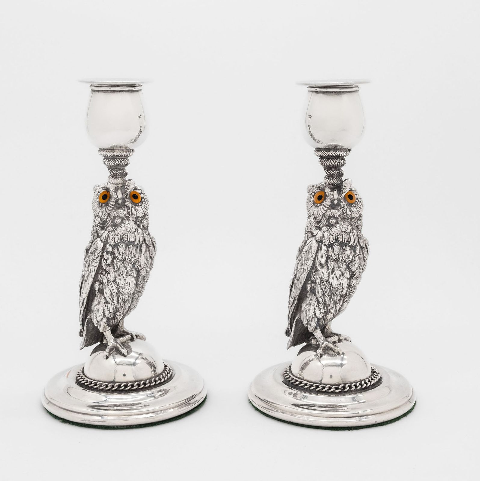 Pair Of 1920s Silver Plated Owl Candlesticks By Joseph Rodgers Sheffield photo for sale