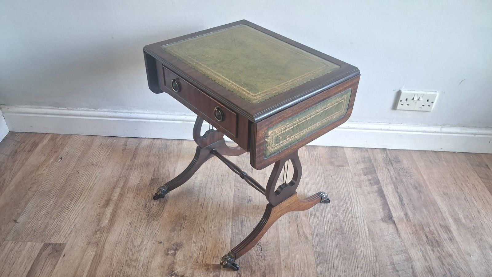 1980's Regency Revival Mahogany & Leather  Accent ,Drinks,Lamp,Side Table