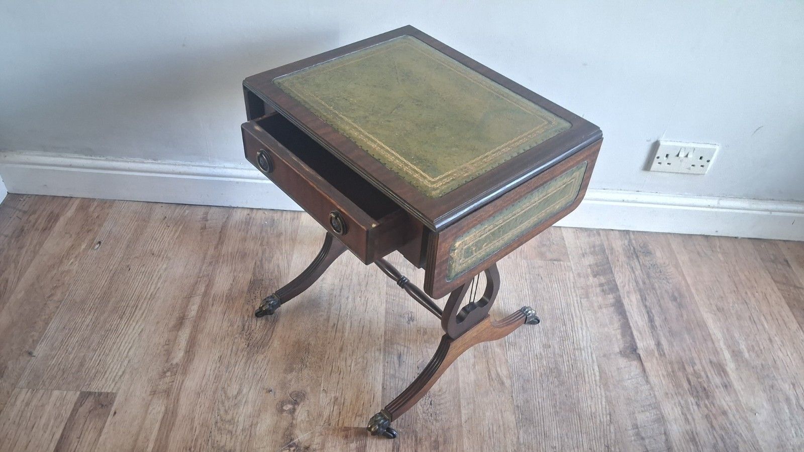1980's Regency Revival Mahogany & Leather  Accent ,Drinks,Lamp,Side Table photo furniture
