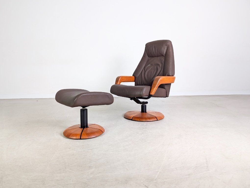 Hs Design Teak Midcentury Armchair Leather With Ottoman Danish photo 1107.0