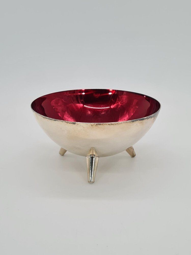 Swedish Decorative Bowl In Silver Plated Metal And Red Glass From Salvi Plet, 1960s photo furniture