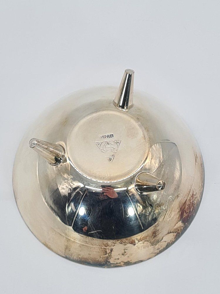 photo furniture Swedish Decorative Bowl In Silver Plated Metal And Red Glass From Salvi Plet, 1960s