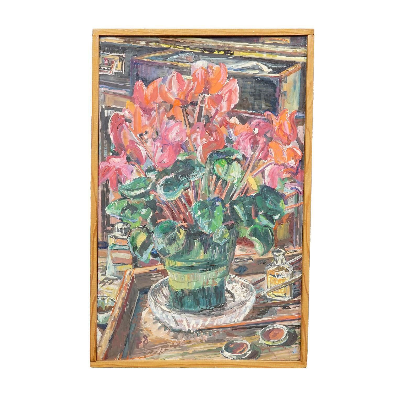 Alexander Michael Oil Painting Of Cyclamen (Alpenveilchen), 1978 photo furniture