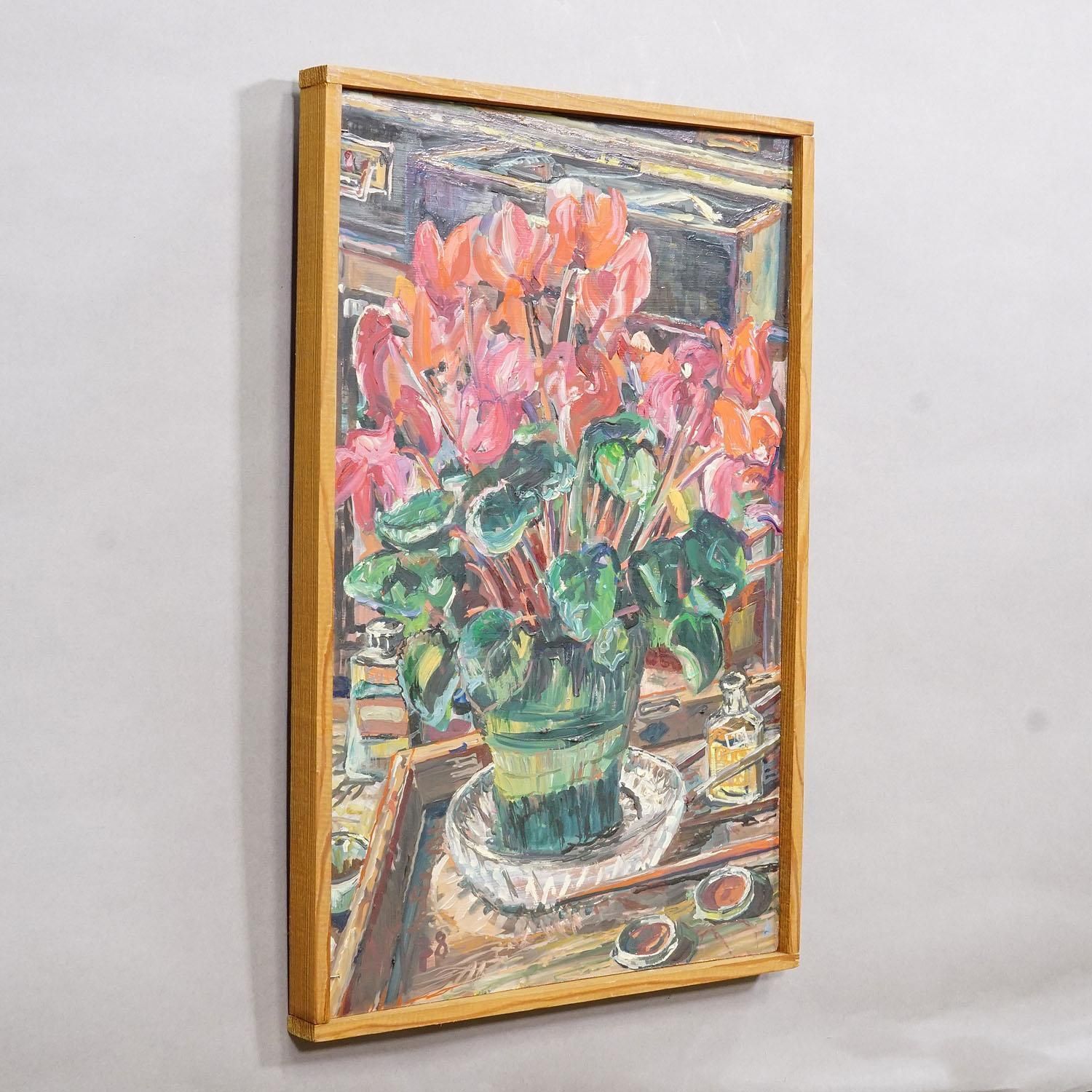Alexander Michael Oil Painting Of Cyclamen (Alpenveilchen), 1978 photo for sale