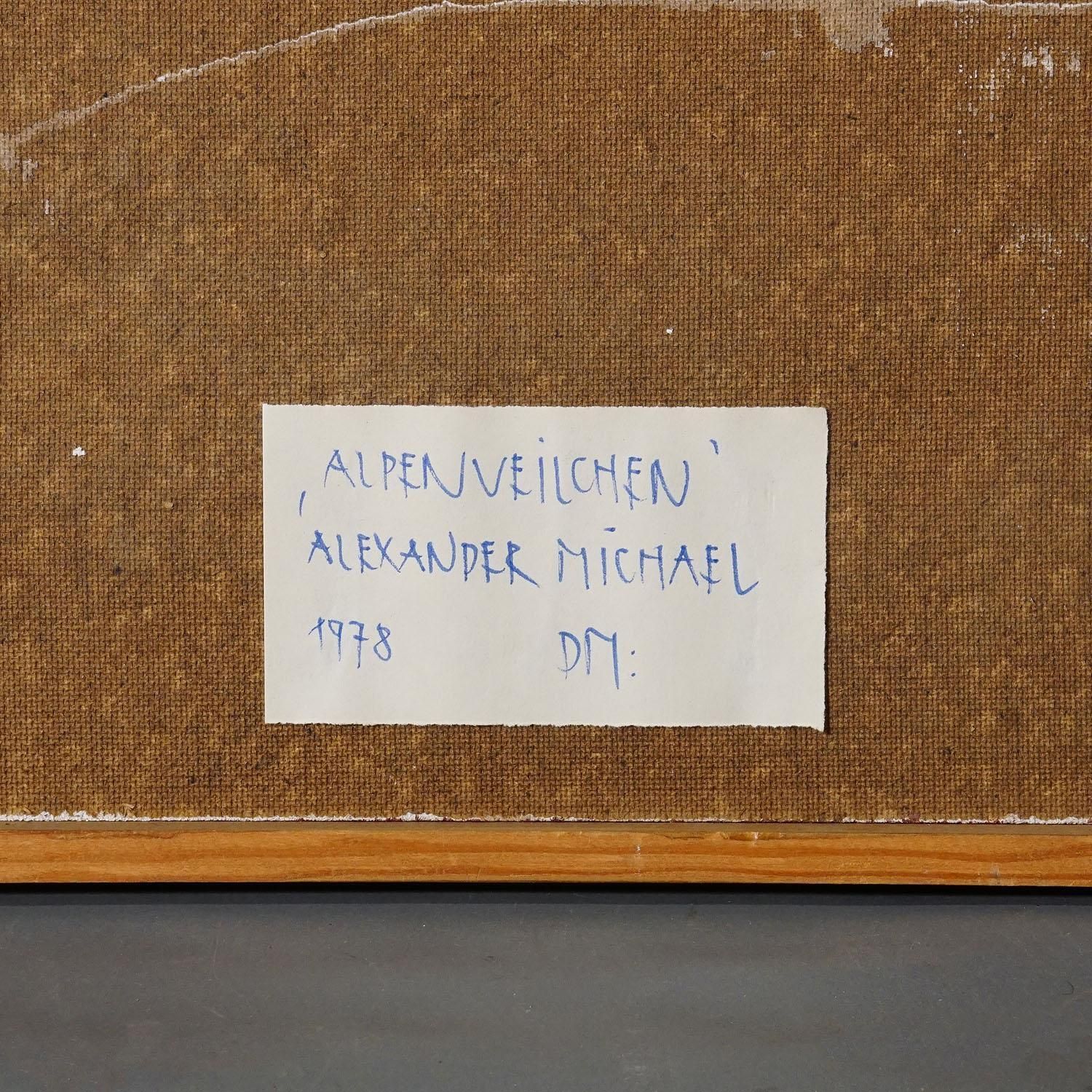 Alexander Michael Oil Painting Of Cyclamen (Alpenveilchen), 1978 photo vintage