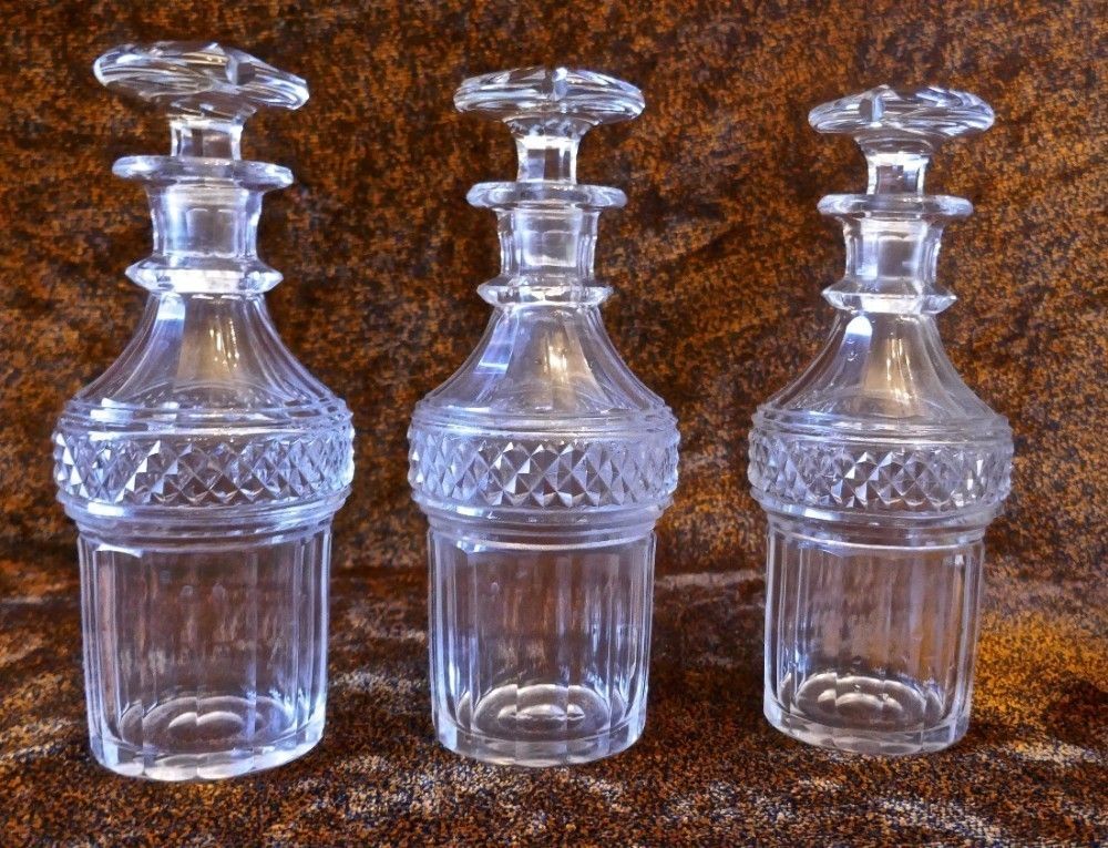 Set Of 3 Victorian Cut Glass Decanters