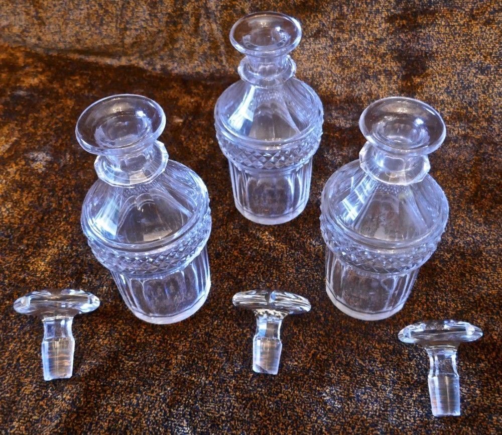 Set Of 3 Victorian Cut Glass Decanters photo for sale