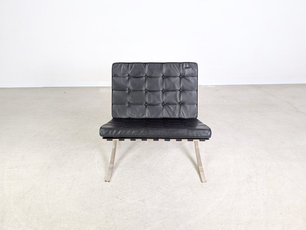 Knoll International Barcelona Armchair By Mies Van Der Rohe, Black Leather photo furniture