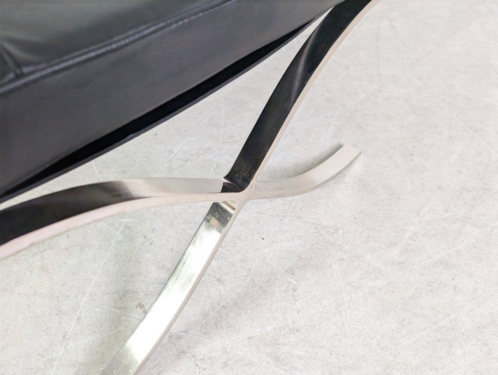 Knoll International Barcelona Stool Mies Van Der Rohe Leather Black photo vintage