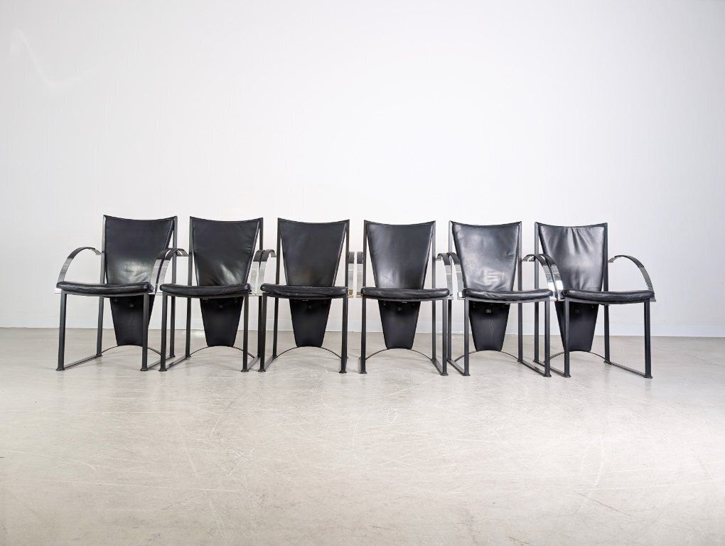 Set Of 6 Original Ronald Schmitt Chairs, Leather Design, Black photo for sale