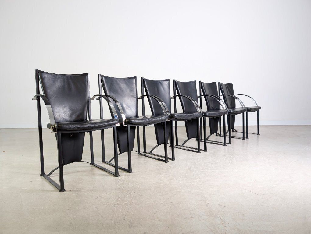 Set Of 6 Original Ronald Schmitt Chairs, Leather Design, Black photo Furniture