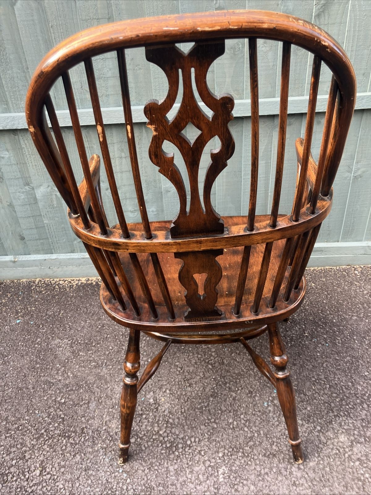 Stick & Hoop Fiddle Back Windsor Arm Chair Turned Legs Crinoline Stretcher photo for sale