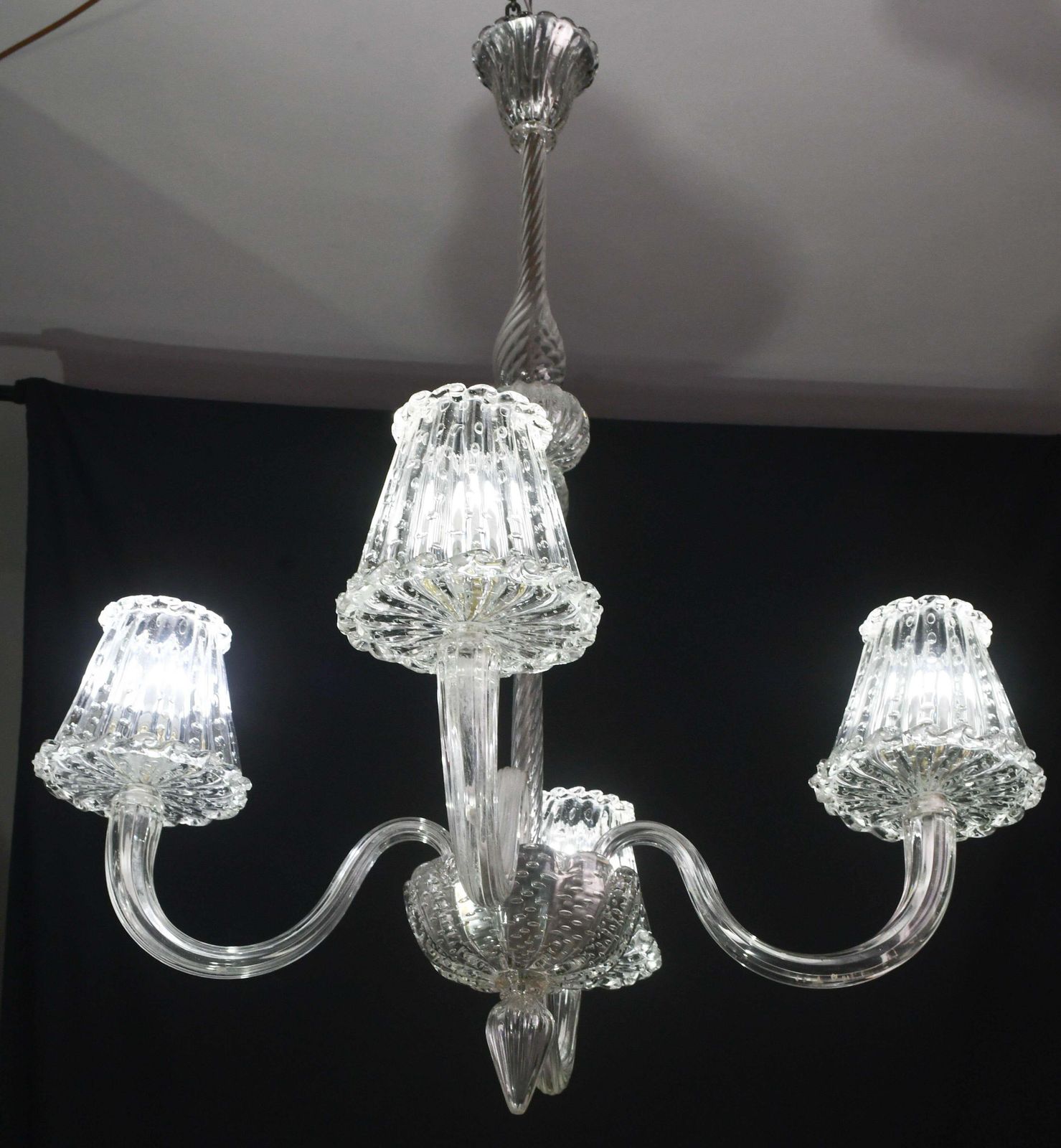 Luxury Art Decò Barovier E Toso Chandelier, Murano "Bubble" Glass, 1950s photo for sale
