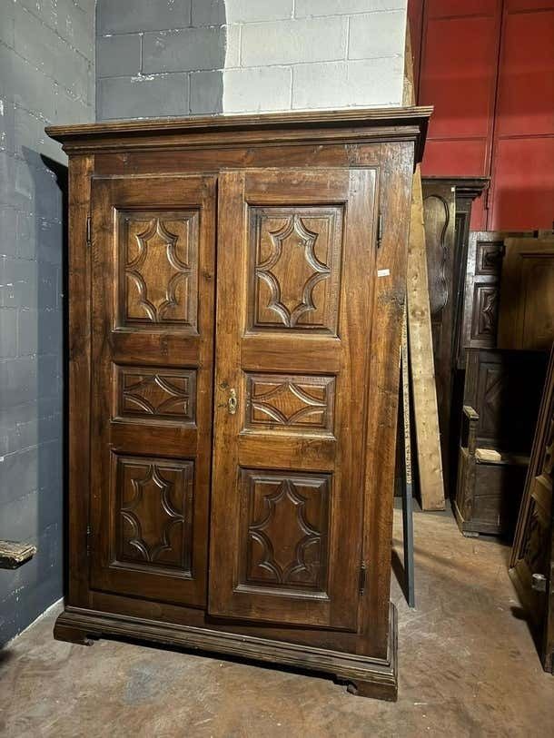 Two Door Solid Walnut Closet, Carved In Panels, Italy photo furniture
