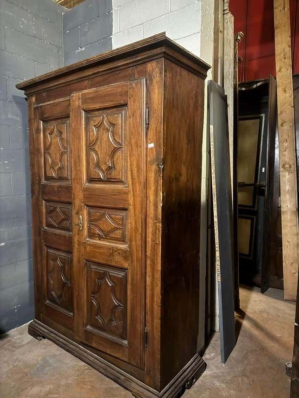 Two Door Solid Walnut Closet, Carved In Panels, Italy photo Furniture