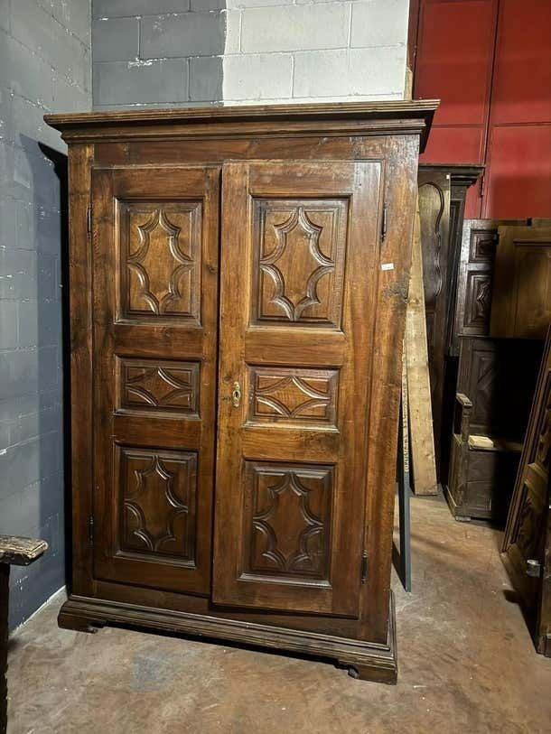 Two Door Solid Walnut Closet, Carved In Panels, Italy photo 4397.0