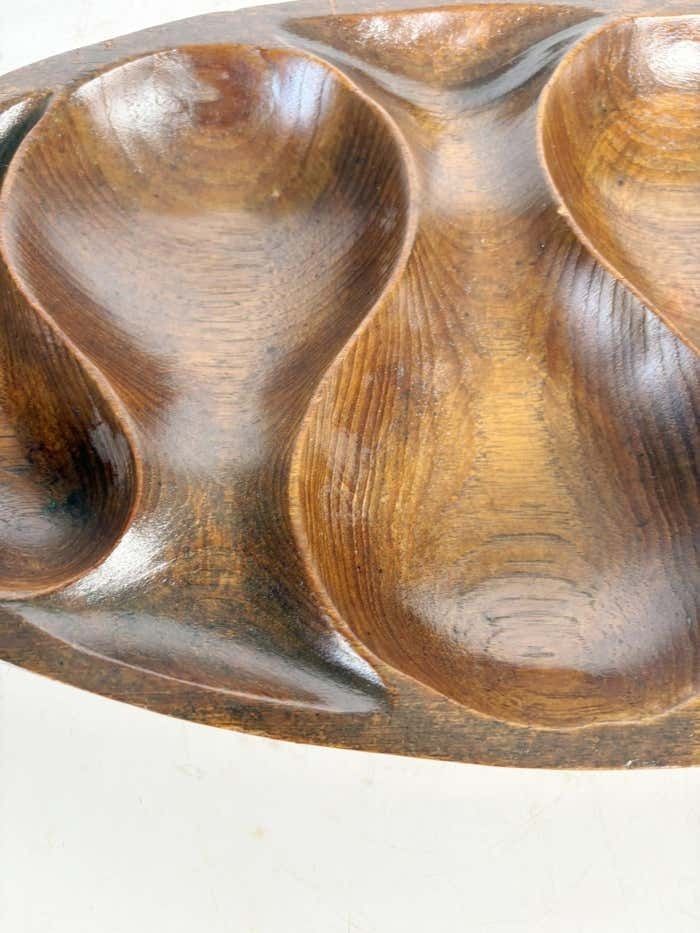 Wooden Trinket Tray Carved Motif Oval Shape Beautiful Patina France 1970 photo 480.0