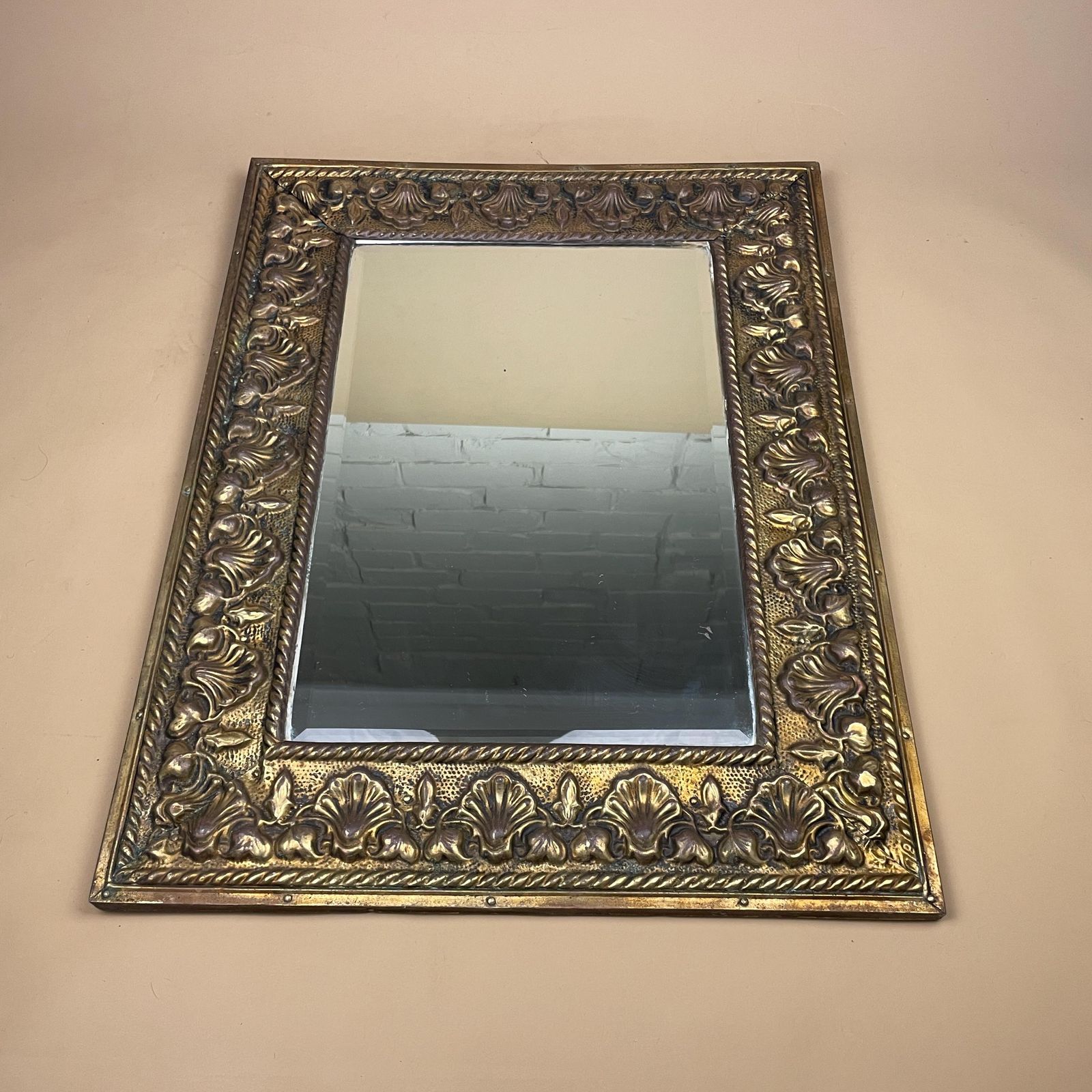 Ornate Gold Wall Mirror Portrait Rectangle Metal Frame Bevelled Glass Baroque Rococo Style Hollywood Regency Hallway Living Room photo vintage