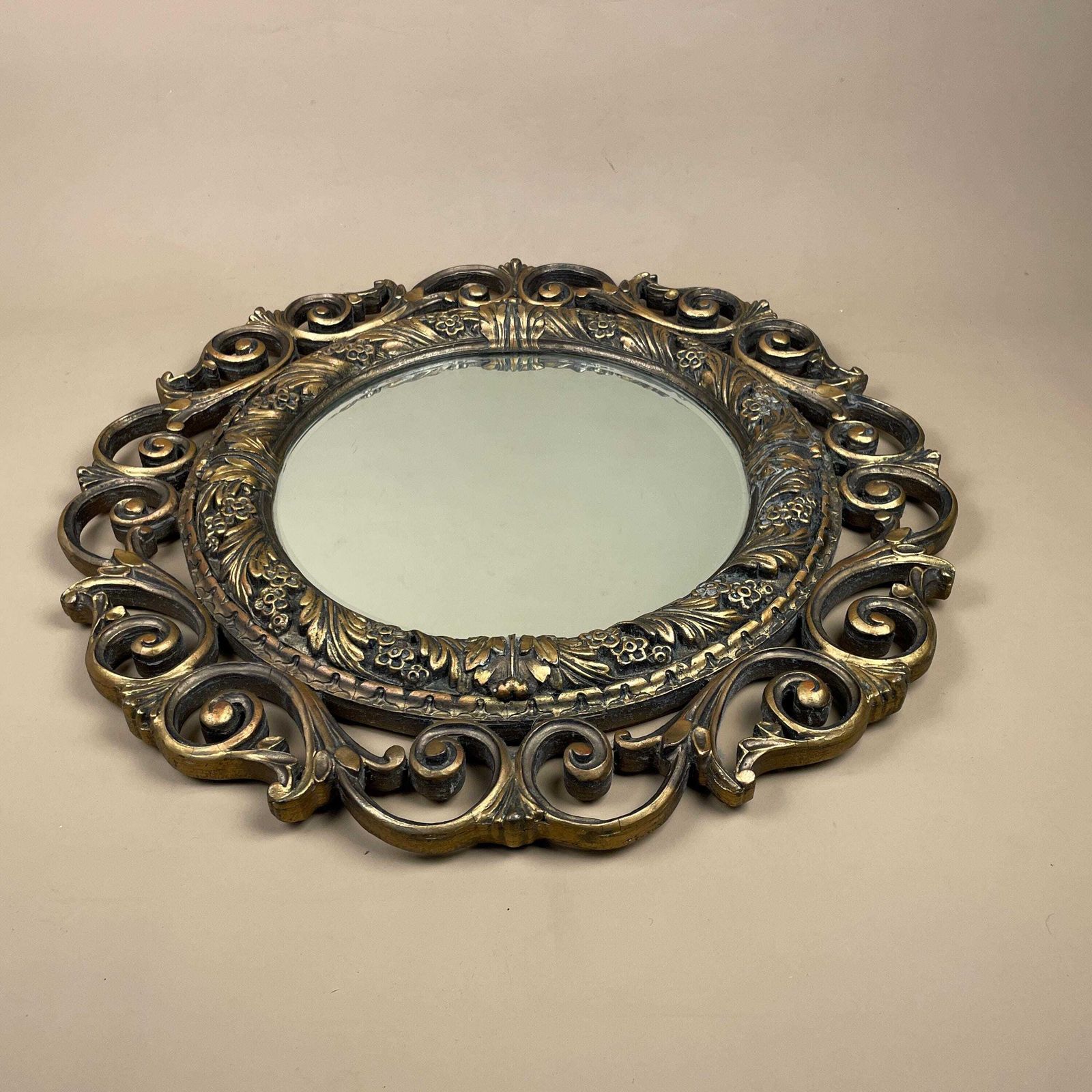 Aisonia Gold Round Mirror Ornate Hollywood Regency Wood Resin Frame Rococo Baroque Style Convex Decorative Hallway Made In England photo furniture