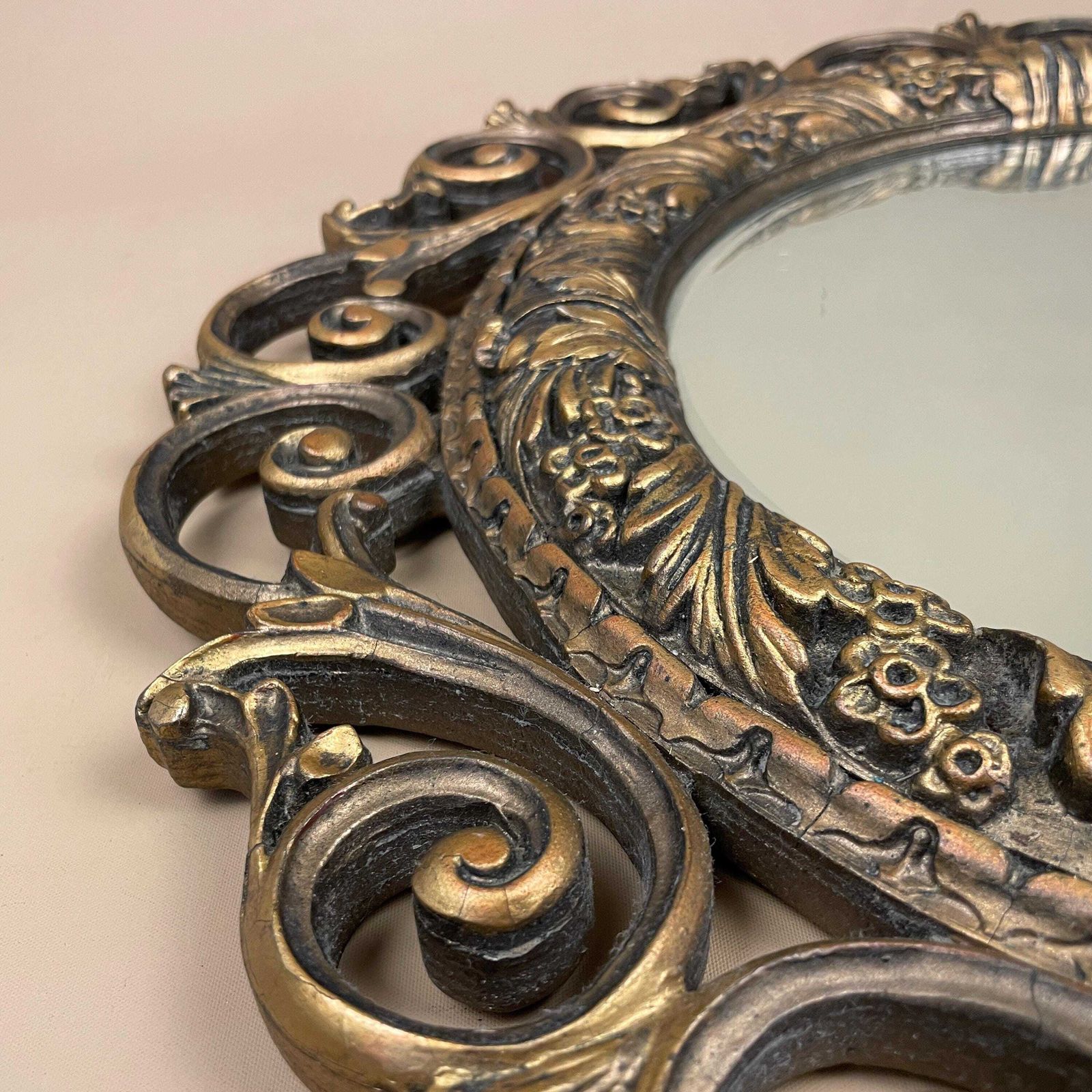 Aisonia Gold Round Mirror Ornate Hollywood Regency Wood Resin Frame Rococo Baroque Style Convex Decorative Hallway Made In England photo 159.0