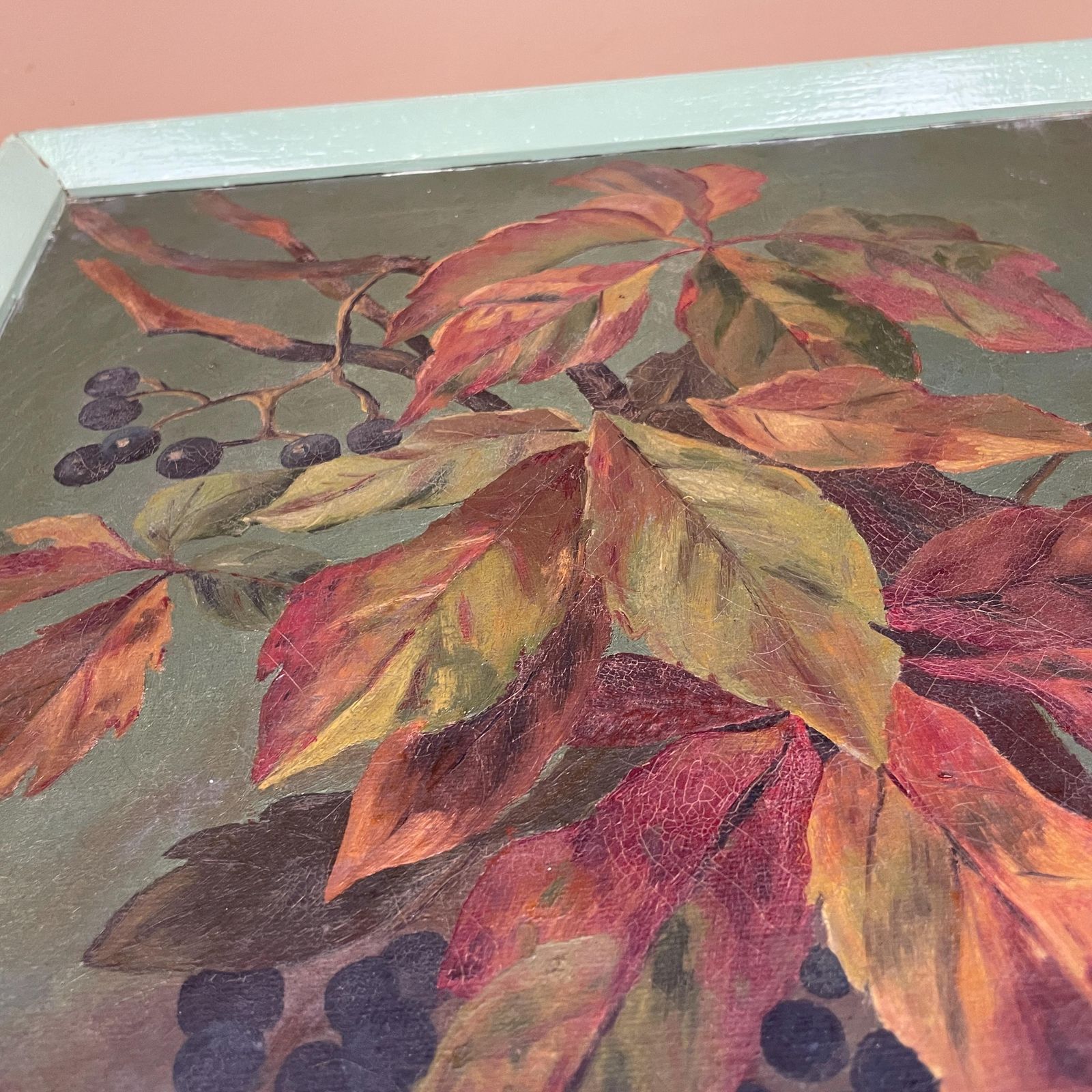 Antique Oil Painting 1912 Signed Gull Leaves Berries Framed Original Autumn Botanical Picture Still Life Art Original Artwork Portrait photo 145.0