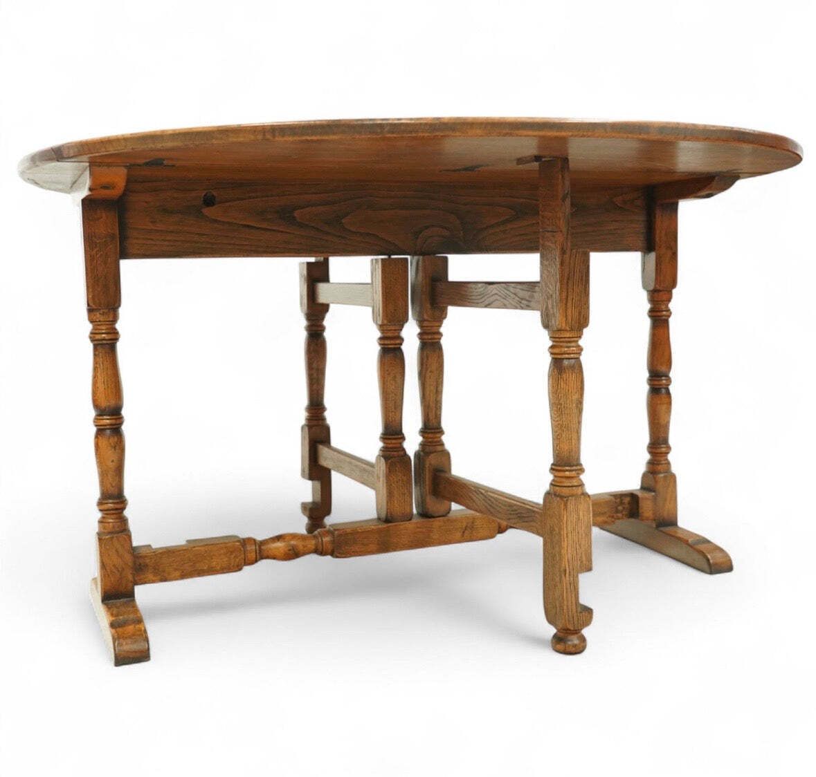 Early 20th Century Oak Gate Leg Dining Table   Oval Top On Twin Gate Turned Legs photo vinterior