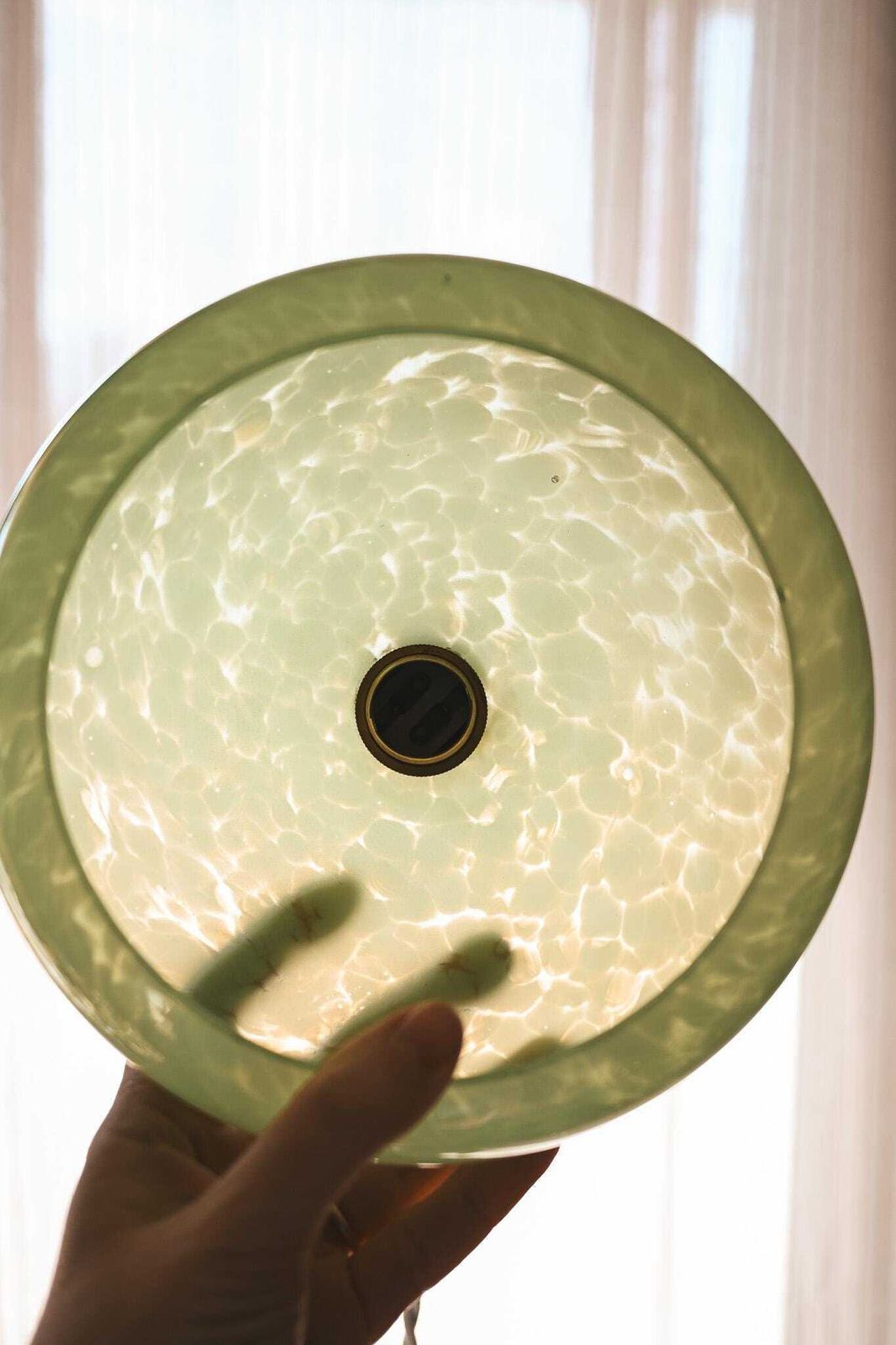 Pair Of 1950s Clichy Glass Pendant Lights   Aqua Green Marbled Glass photo for sale