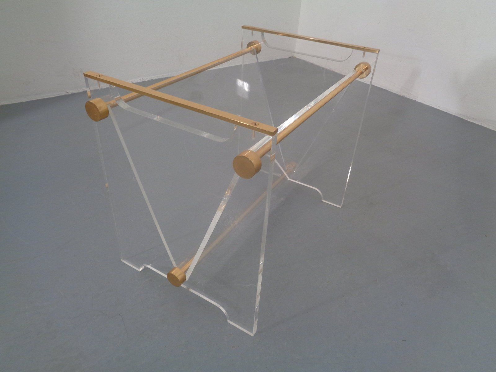 Acrylic Glass And Brass Magazine Rack By David Lange For Marais International, France, 1970s photo vintage
