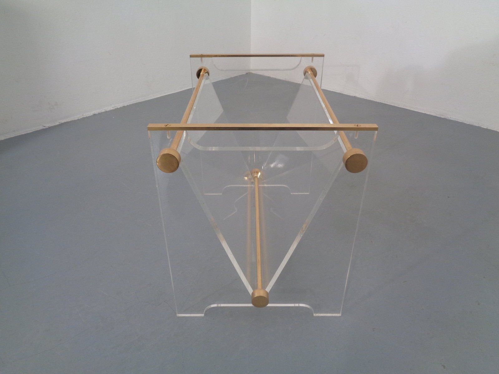 photo furniture Acrylic Glass And Brass Magazine Rack By David Lange For Marais International, France, 1970s