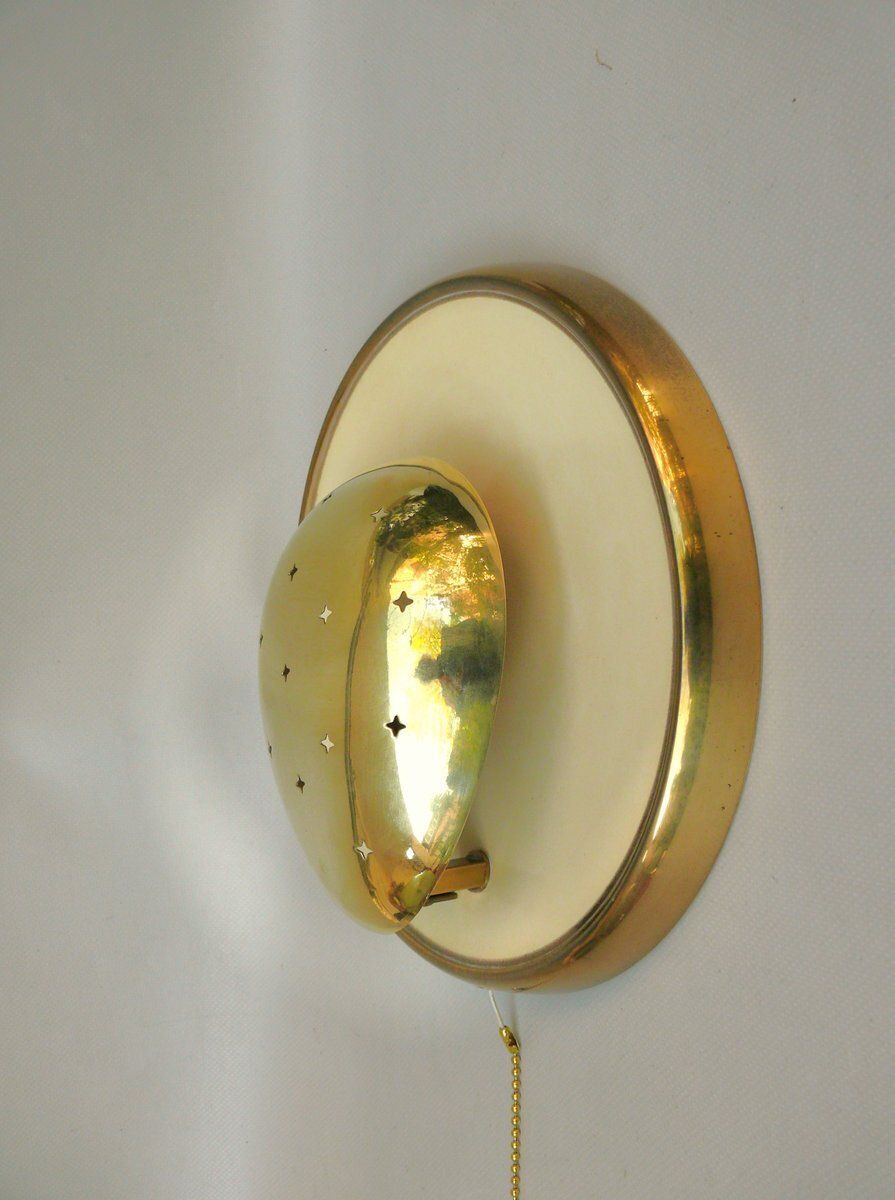 Extraordinary Mid Century Brass Wall Lamp With Star Decoration, 1960s photo for sale