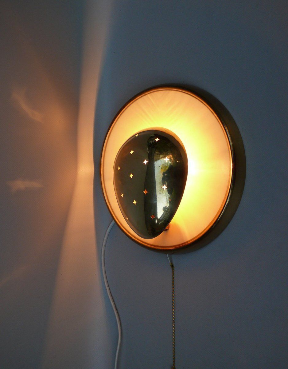 Extraordinary Mid Century Brass Wall Lamp With Star Decoration, 1960s photo buy