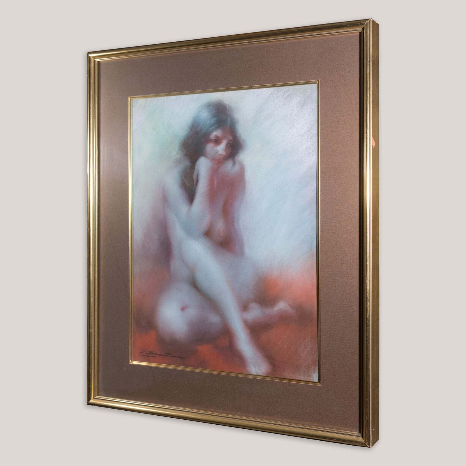 Zittend Vrouwelijk Naakt – Pastelstudie, Gesigneerd photo Kunst