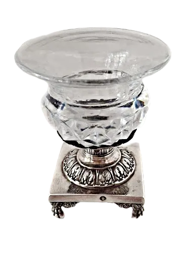 Silver And Cut Glass Salt Cellar From The Early 19th Century, Antique photo vinterior