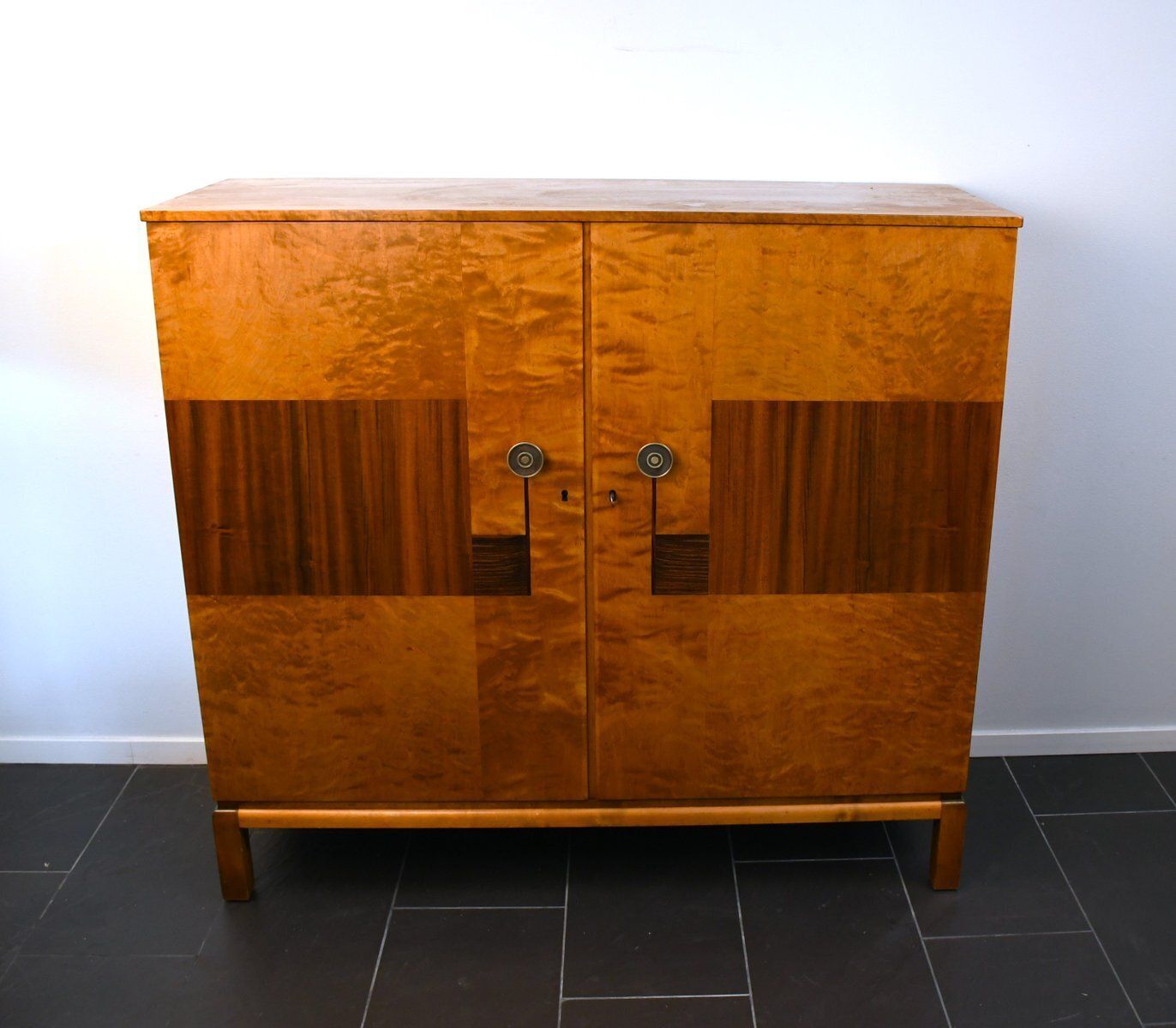 Swedish Grace Flamed Birch And Macassar Cabinet By Svenska Möbelfabrikerna, Smf, Late 1920s photo Furniture