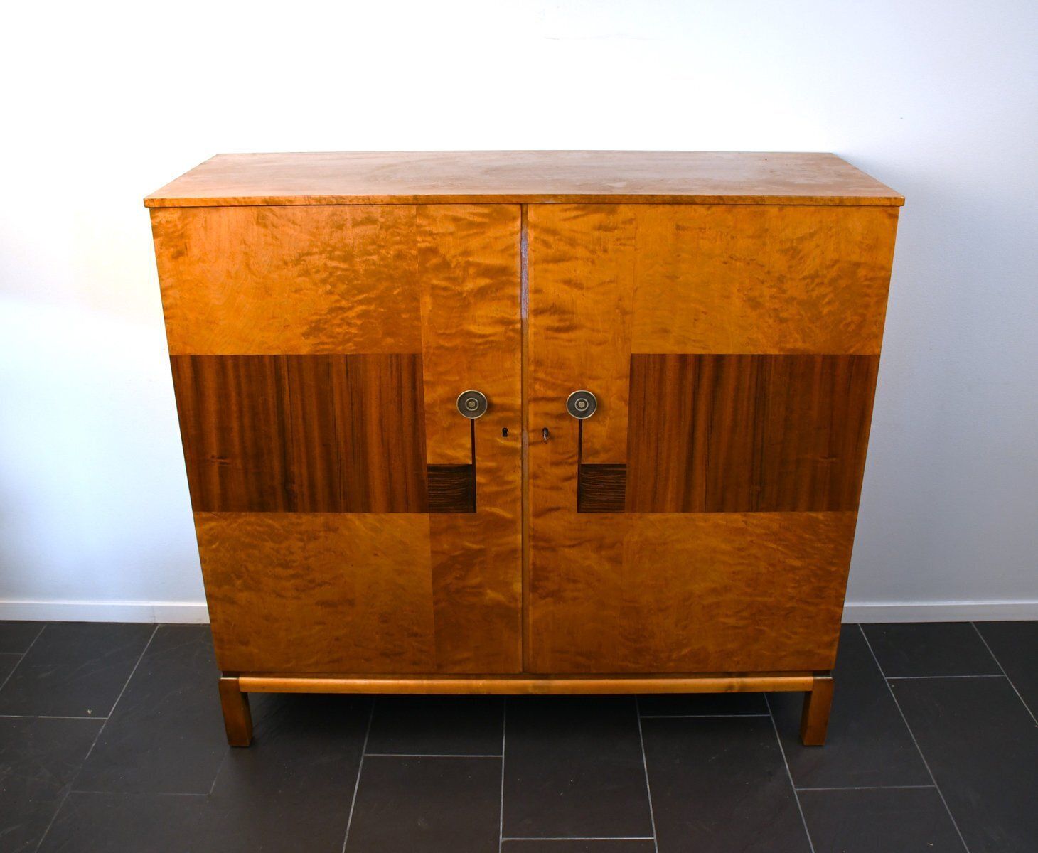 Swedish Grace Flamed Birch And Macassar Cabinet By Svenska Möbelfabrikerna, Smf, Late 1920s photo vinterior