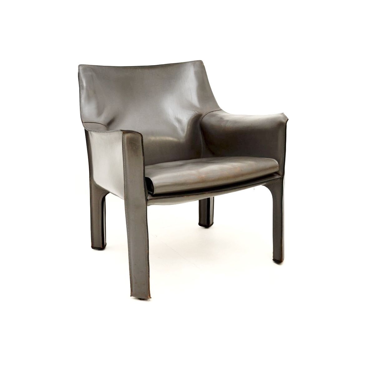 Vintage Italian Leather Cab Armchair By Mario Bellini