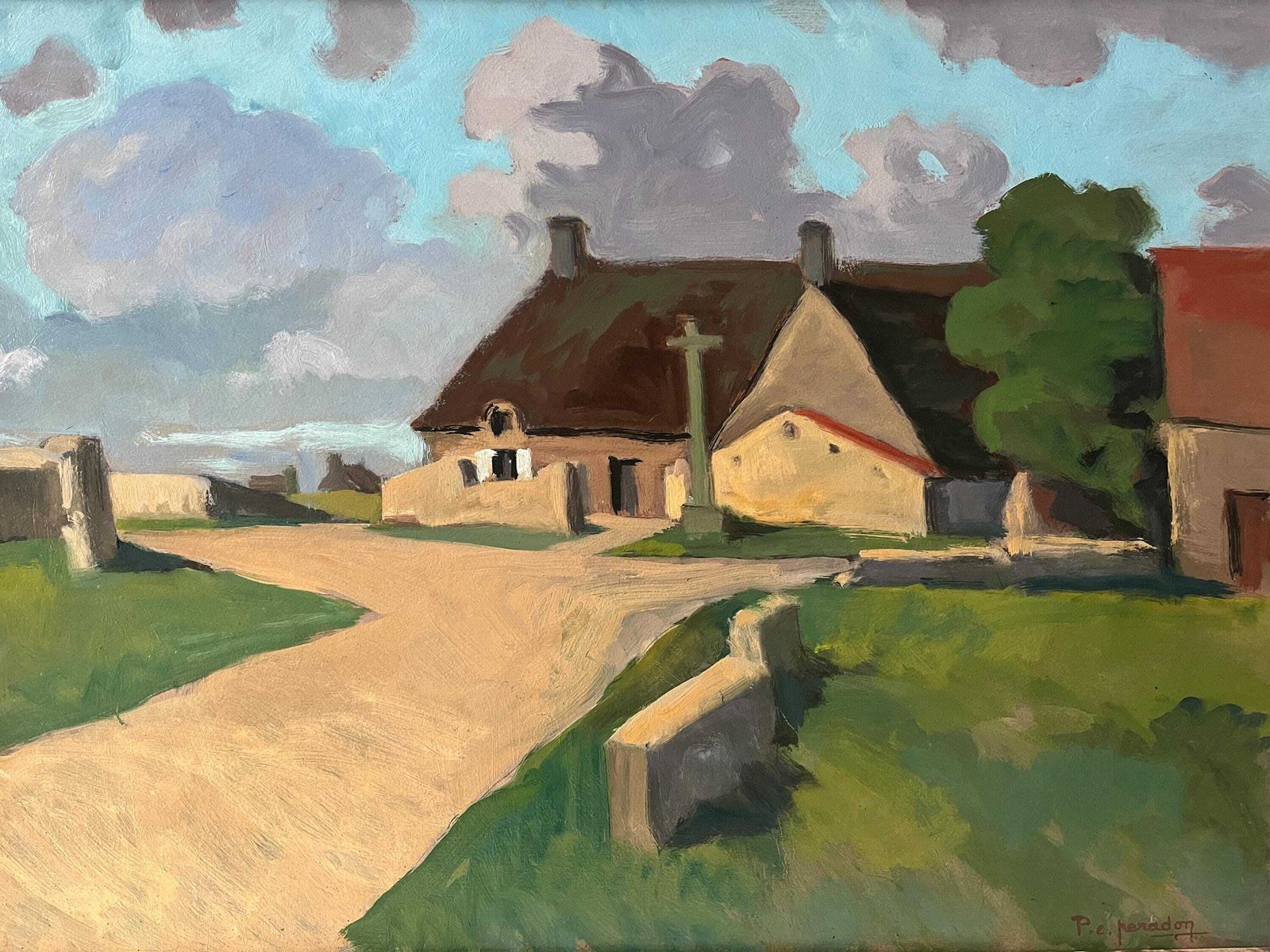 Original 1950s Large Oil On Panel Of A French Brittany Village, Antique Framed Landscape Painting photo 508.0