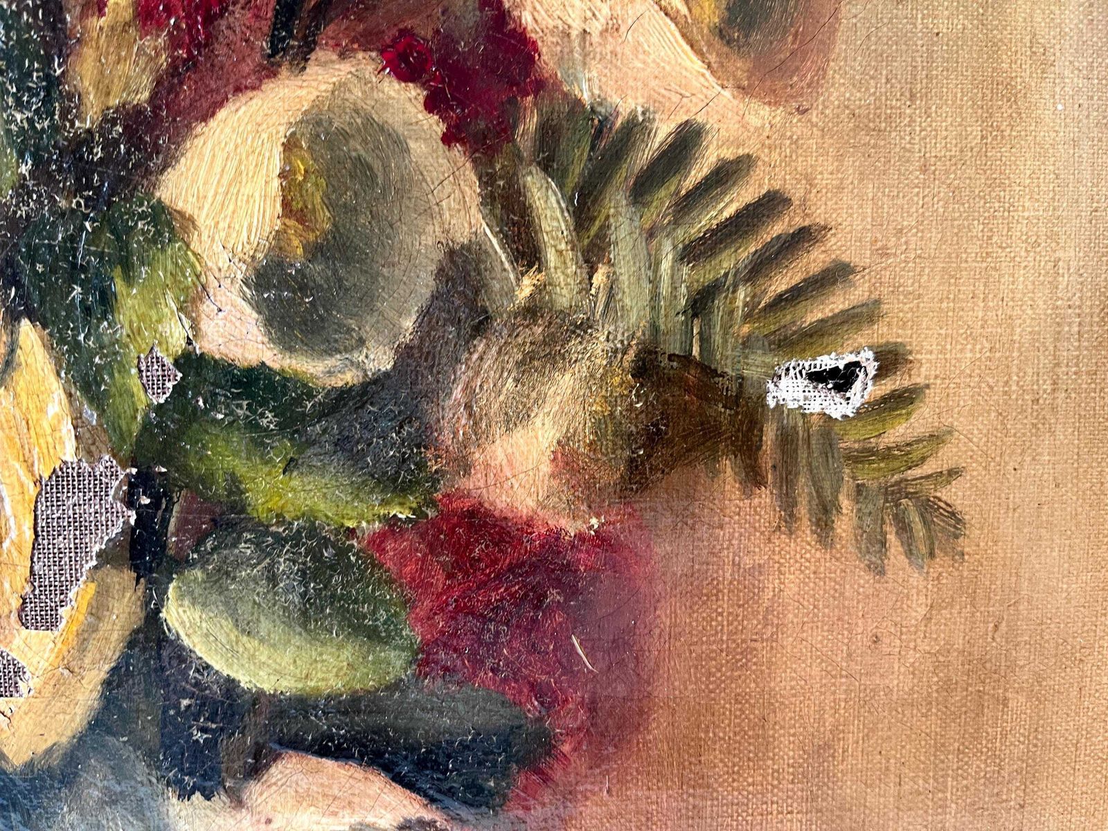 Art Original 1900s Bouquet Of Flowers In Oil On Canvas, French Antique Floral Still Life Painting photo