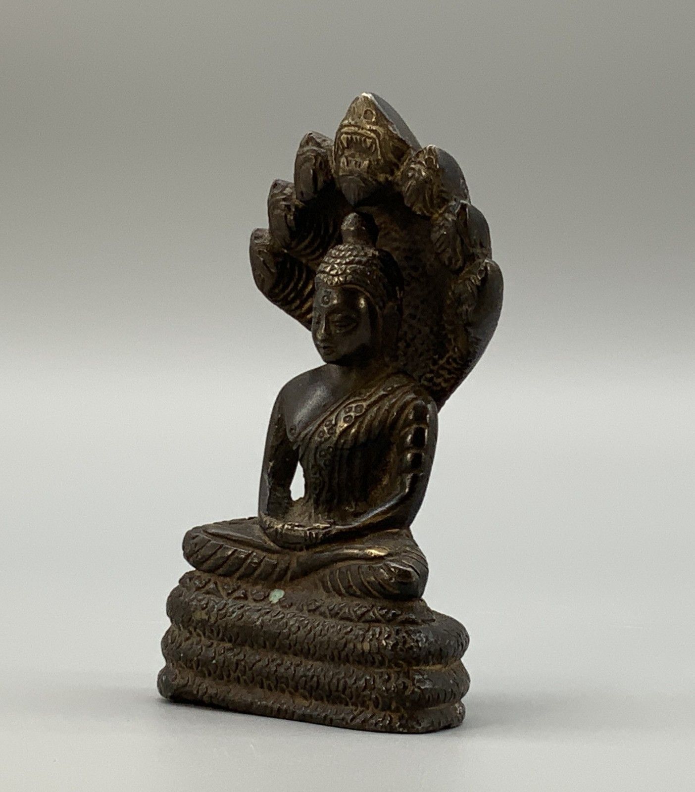 Antique Bronze Buddha Naga King, Mucalinda Sculpture Figurine Statue Early 20thc photo 145.0