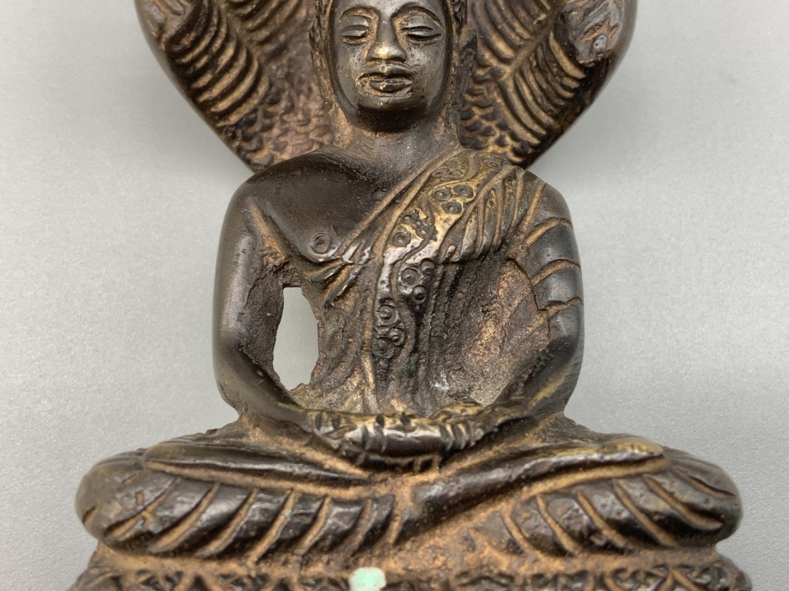 145.0 Antique Bronze Buddha Naga King, Mucalinda Sculpture Figurine Statue Early 20thc photo