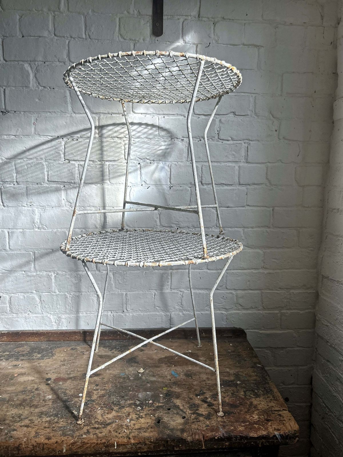 A Vintage Mid Century White Metal Wire 1950's French Garden Side Table. photo for sale