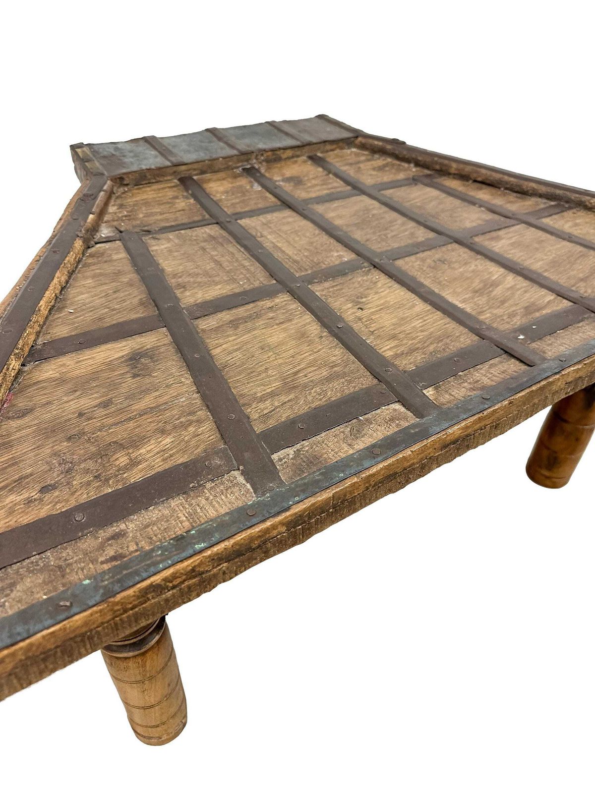 19th Century Indian Ox Cart Coffee Table With Hand Forged Iron   Reclaimed Rustic Wood photo vinterior