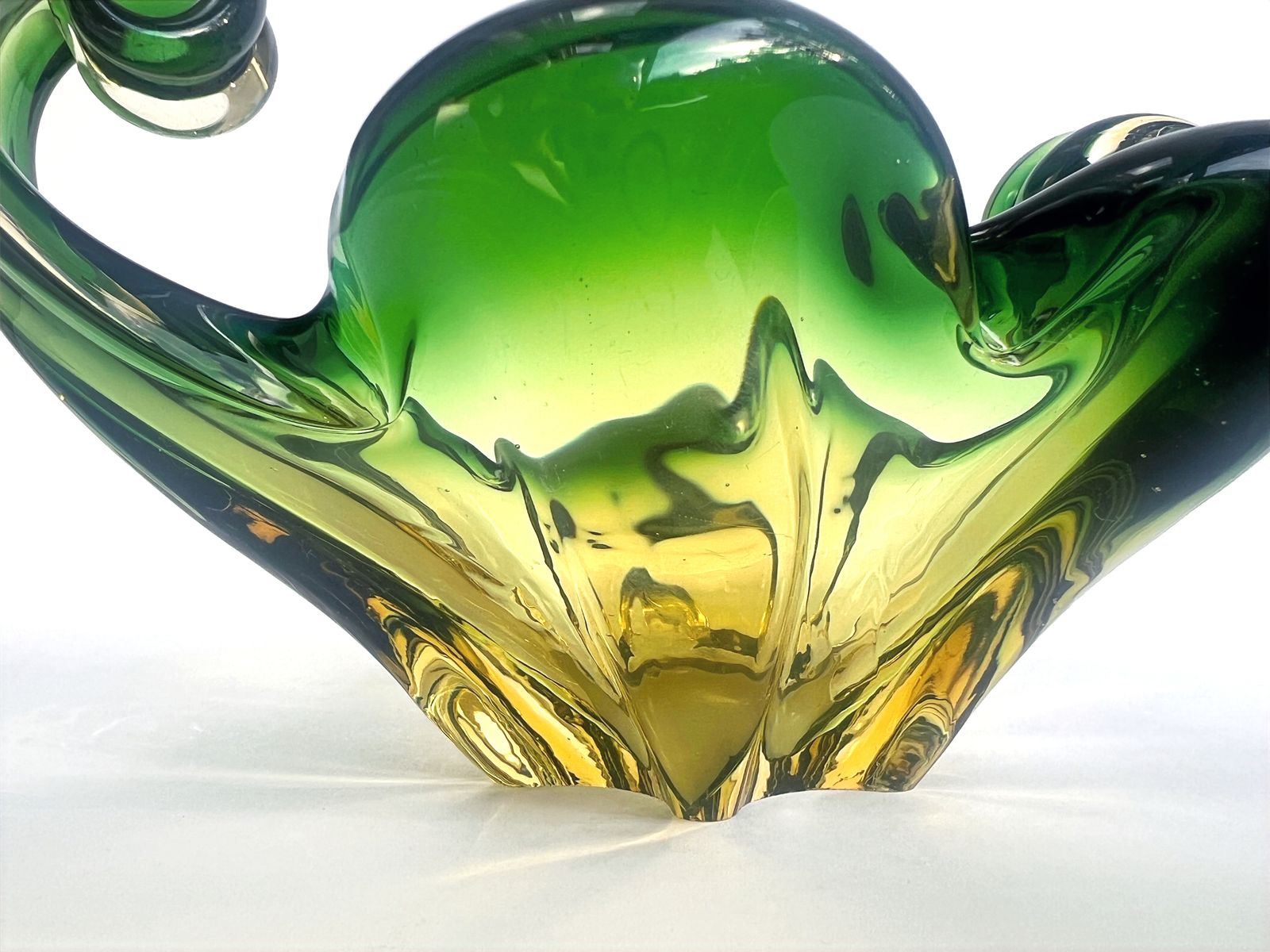 Vintage Murano Cristallo Venezia Ccc, Green/Gold Sommerso Glass Bowl photo furniture