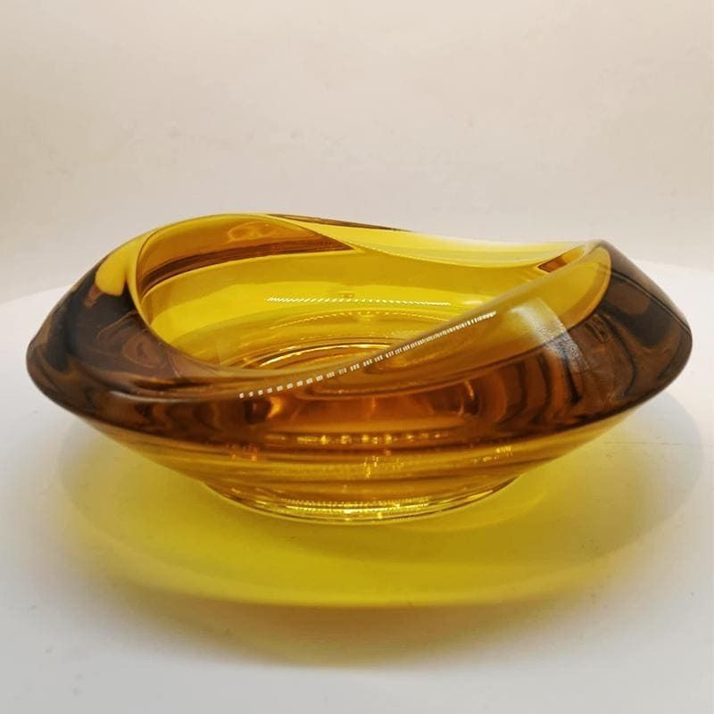 1960s Big Golden Yellow Ashtray Or Catch All In Murano Glass. 17.5cm. Made In Italy.