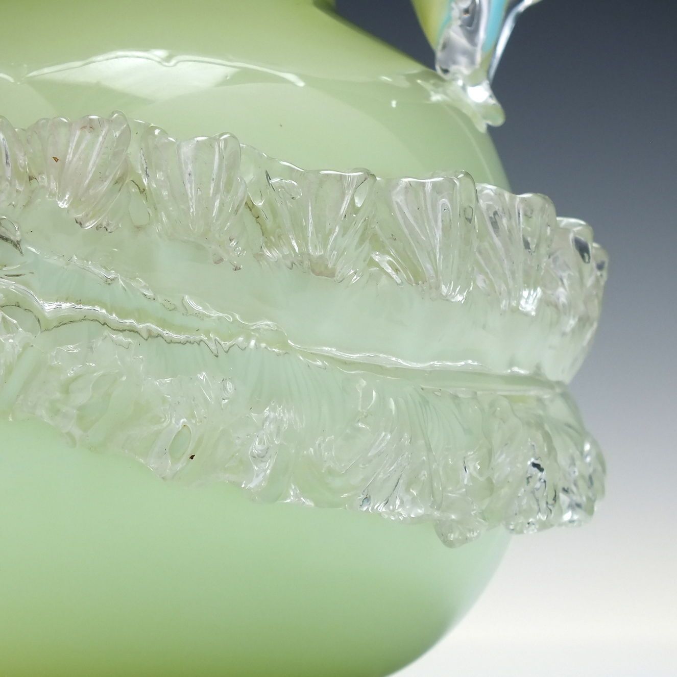 Victorian Uranium Custard Art Glass Vase With Applied Acanthus Leaf C1885. photo Home Decor