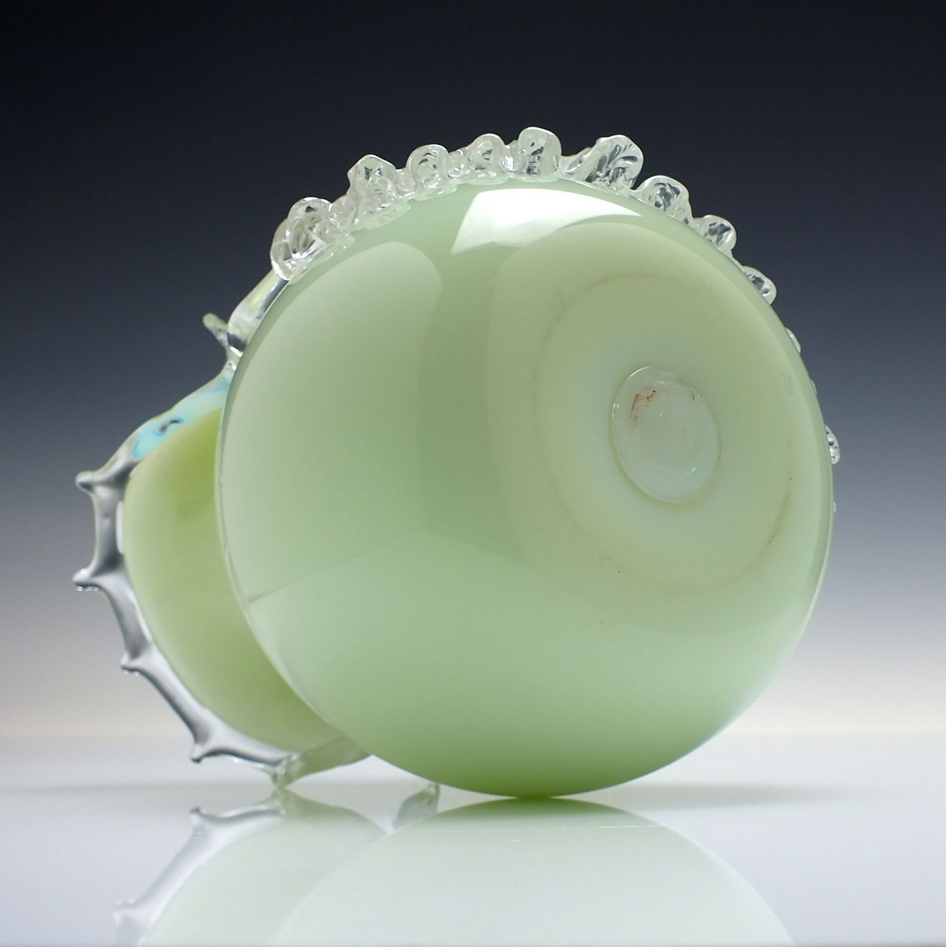 Victorian Uranium Custard Art Glass Vase With Applied Acanthus Leaf C1885. photo vinterior