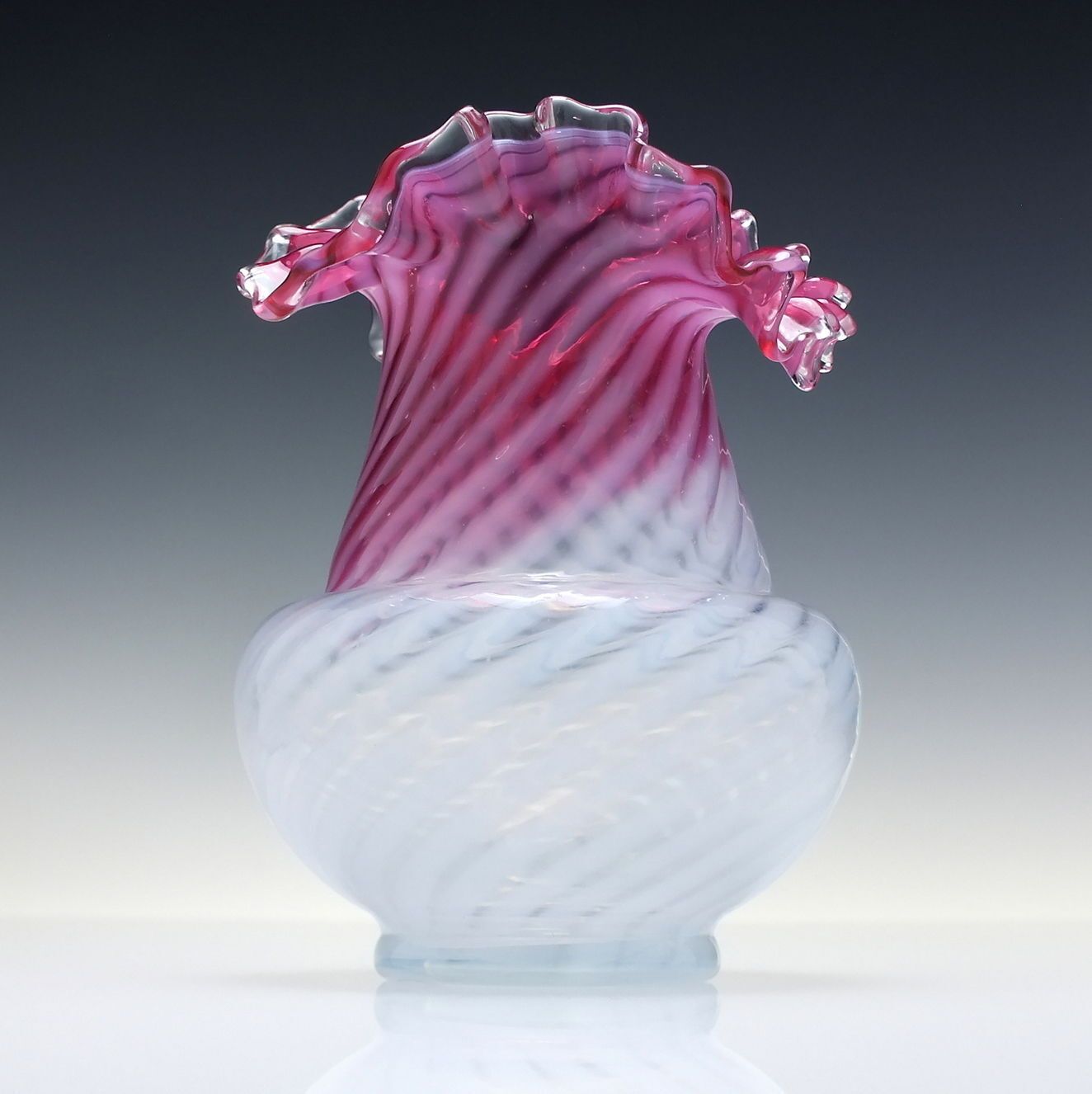 Antique Opalescent Swirl Cranberry Glass Vase C1910 30 photo furniture