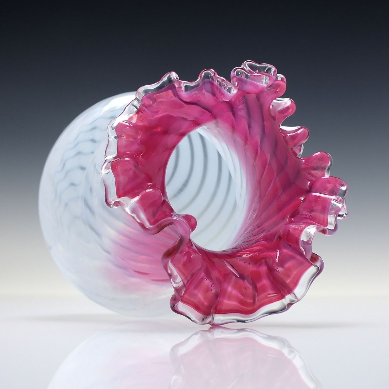 Antique Opalescent Swirl Cranberry Glass Vase C1910 30 photo 85.0