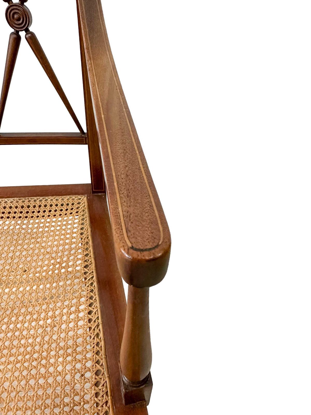 Antique Sheraton Revival Chair Cane Seat Mahogany Inlaid With X Frame Back. photo vinterior